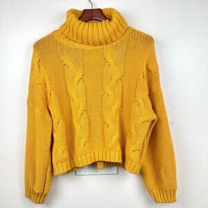 Womens Sweater Sz M Cable Knit Chunky Thick Cozy Balloon Sleeves Oversized Cabin